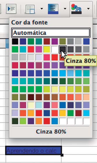 Ao clicar no botão, será aberto uma janela que exibirá uma paleta com várias opções de cores disponibilizadas para a fonte do texto, como exibido