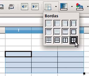 de opções de configuração, como por exemplo, deixar a célula sem borda de linha, borda de linha somente no lado direito, borda de linha somente na parte superior da célula, borda de linha presente em