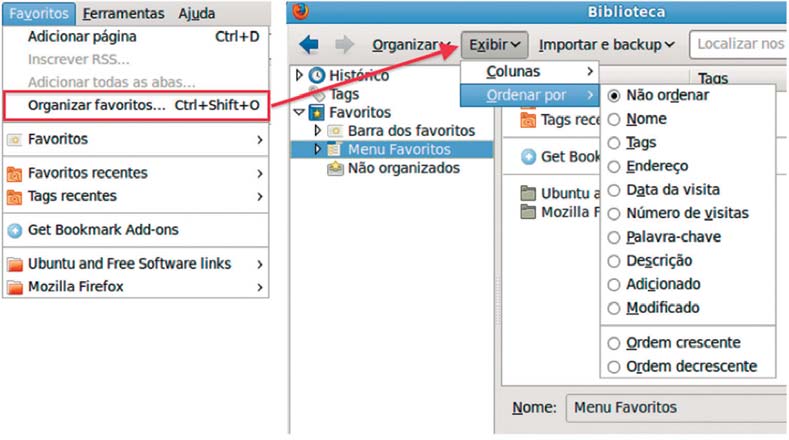 Figura 7.4 Organizar favoritos no Firefox As extensões são umas das melhores maneiras de melhorar o Firefox. Uma extensão é um programa que se funde ao Firefox para torná-lo mais poderoso.