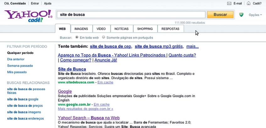 8 Site de busca cadê do Yahoo (www.cade.com.br).
