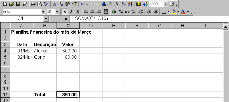 INFORMÁTICA PARA CONCURSOS PÚBLICOS 53 Note que cada informação foi digitada em uma célula diferente, inclusive o título, que, por ser muito maior que a largura da célula, se estendeu pelas células