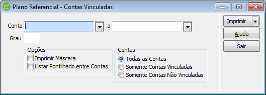 Com as opções do quadro Contas, pode ser impresso o relatório de todo o plano de contas da empresa; somente das contas que foram