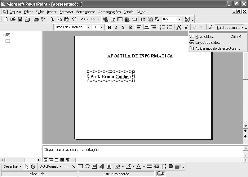 Figura 29 Tela de apresentação do PowerPoint. Figura 29b Janela PowerPoint 2003.