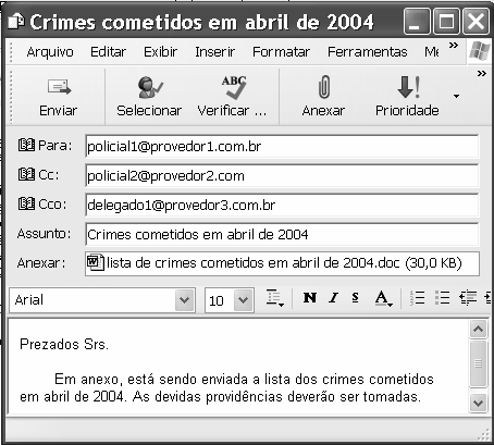 42 Por meio do botão (Correio), é possível enviar o arquivo do tipo htm ou html referente à página Web mostrada, na forma de um arquivo anexado a uma mensagem de correio eletrônico. TCU TECNICO 2004.