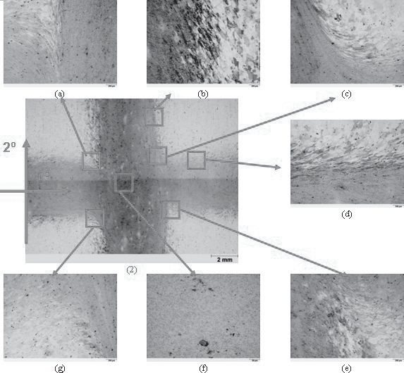 Santos, M. R.; Kuri, M. P.; Alcântara, N. G.; Santos, J. F. Figura 14 Metalografia da amostra 2 (0,5 mm abaixo da superfície da chapa inferior).