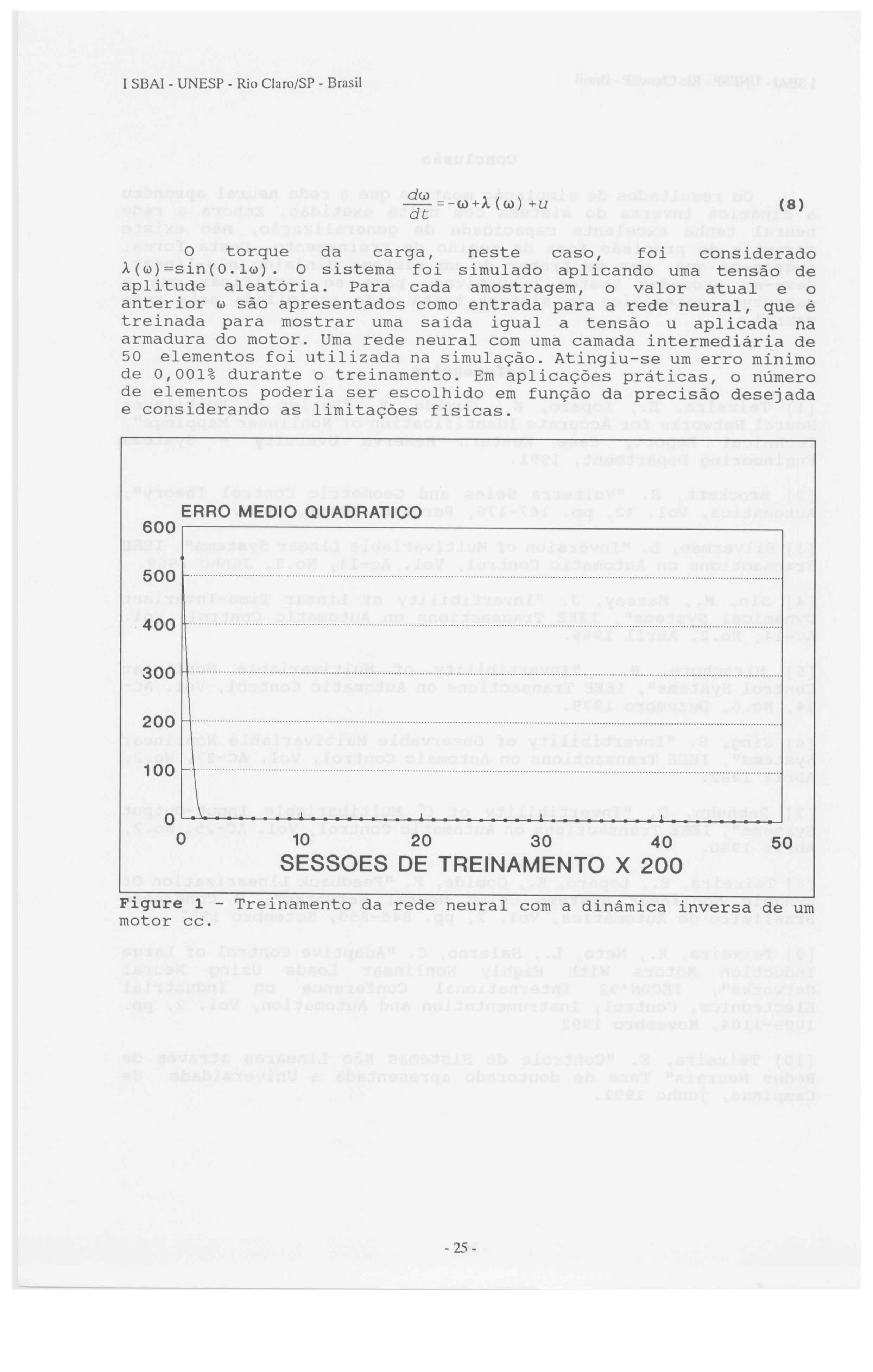 I SBAl - UNESP - Rio Claro/SP - Brasil dw =-ú>+à (ú» +u dt (8) o torque da carga, neste caso, foi considerado À(w)=sin(O.lw). O sistema foi simulado aplicando urna tensão de aplitude aleatória.