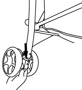 2) Rodas dianteiras a) Encaixar: Insira o pés dianteiros nas aberturas das rodas