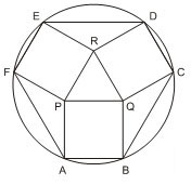 07. Nesta figura plana, PQR é um triângulo equilátero de lado a e, sobre os lados desse triângulo, estão construídos os quadrados ABQP e EFPR: 10.