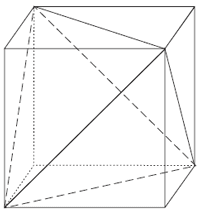 O ponto M situa-se sobre o prolongamento da aresta BD do cubo. Os segmentos MA e MC interceptam arestas desse cubo, respectivamente, nos pontos N e P e o segmento ND mede cm.