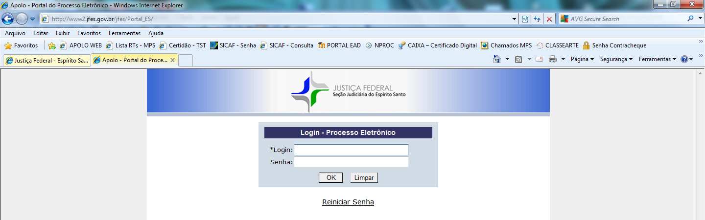 Acesse o menu Serviços do Processo Eletrônico, para efetuar o login no sistema.
