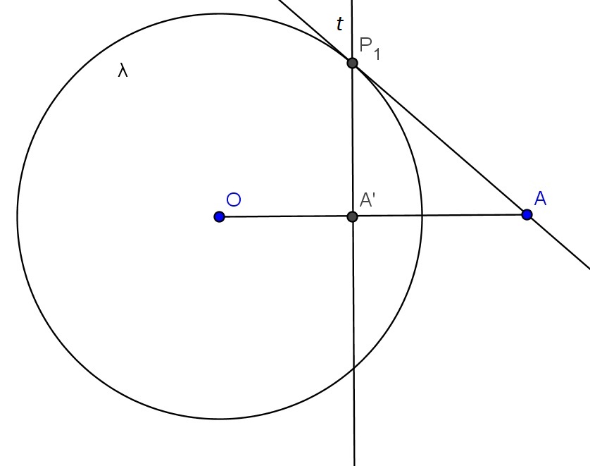 4), chamamos de P 1 a intersecção de λ com a tangente, construimos a reta t perpendicular ao segmento OA passando pelo ponto P 1, obtendo o ponto A de