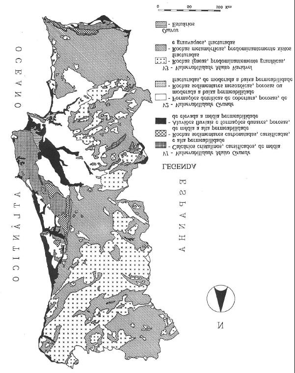 Figura 1 - Mapeamento da vulnerabilidade "clássica" à poluição das águas subterrâneas de Portugal Continental, publicado por LOBO-FERREIRA E OLIVEIRA (1993) Episódios graves de poluição de