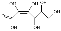 b) No ph do estômago, ocorre a abertura do anel de cinco membros e a formação do ácido ascórbico, descrito abaixo: c) Apresenta quatro hidroxilas. d) Apresenta carbonos sp, sp 2 e sp 3.