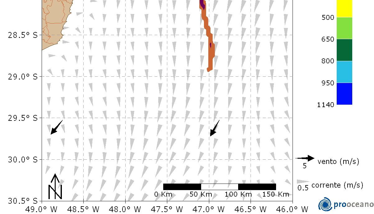 65/69 Figura -49 - Resultado da simulação determinística de condições meteooceanográficas frequentes, cenário de inverno, após 1000 horas de simulação.