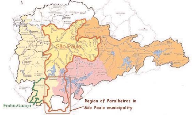 A sub bacia do Guarapiranga abrange os municípios da Região Metropolitana de São Paulo: Cotia, Embu, Embu-Guaçu, Itapecerica da Serra, Juquitiba, São Lourenço da Serra, Taboão da Serra e São Paulo