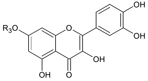 Figura 8: Flavonoides encontrados em espécies de Ocotea FL1 FL2 FL3 R 1 =Rha FL7 R 1 =H FL4 R 2 =β-d-glu FL5 R 2 =β-d-gal FL6 R 2 =β-d-xyl FL8 R 3 = β-d-glicopiranosídeo FL9 R 4 =
