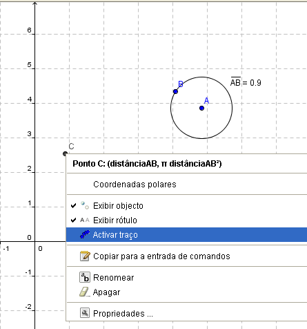 A relação entre a área de um círculo (A), em cm, depende do seu raio (r), em cm, e é dada por: A( r) = π.