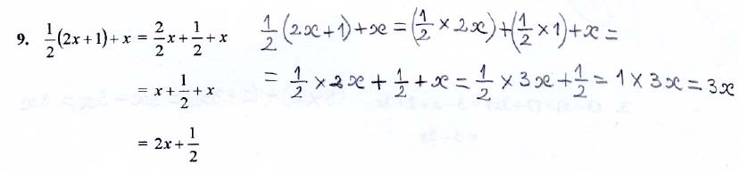 No entanto, na simplificação dos monómios, comete dois erros. Primeiro, não efectua a operação adequada para identificar o coeficiente do monómio 1 x.