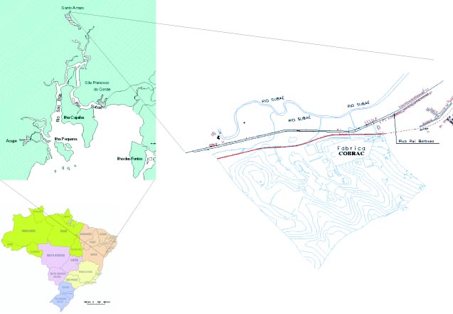 Machado, S. L. et al. Figura 1 - Localização da cidade de Santo Amaro e da área do entorno da antiga Fábrica da COBRAC de até 8.