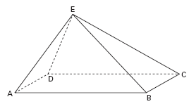 ) (Fuvest-005) A base ABCD da pirâmide ABCDE é um retângulo de lados AB = 4 e BC =. As áreas dos triângulos ABE e CDE são, respectivamente, 4 0 e 7. Calcule o volume da pirâmide.