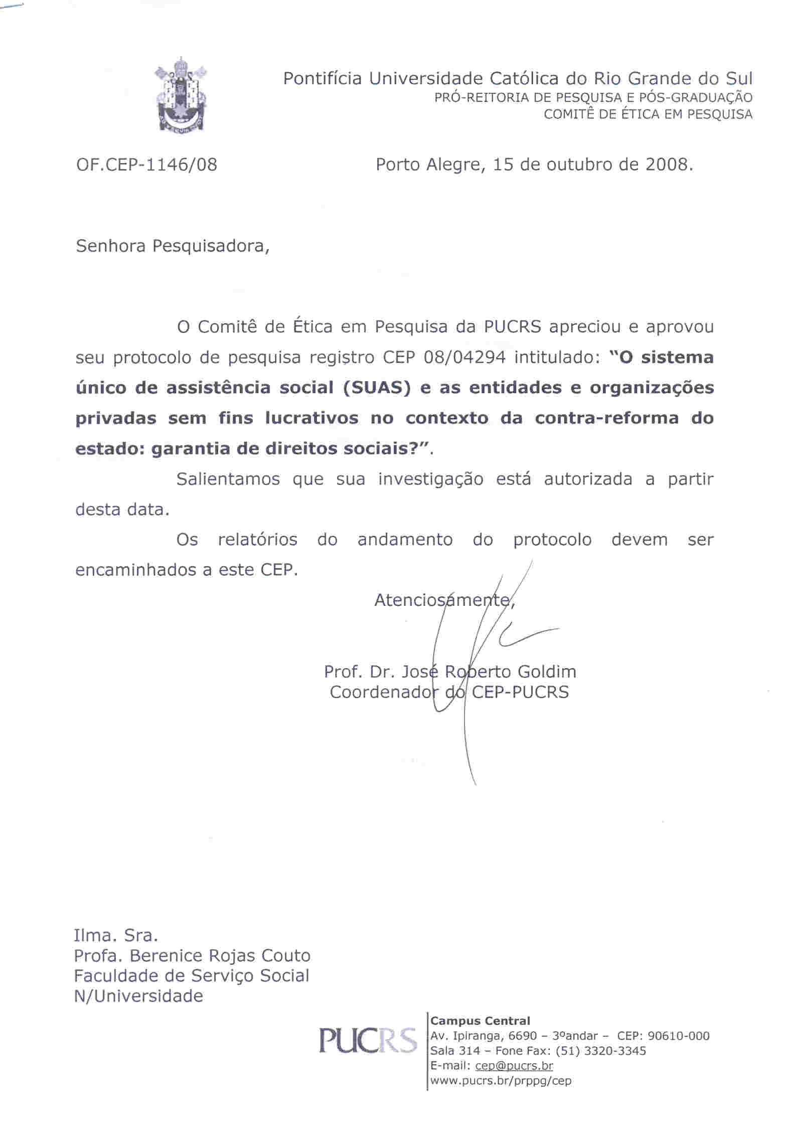 ANEXO B Carta de aprovação do