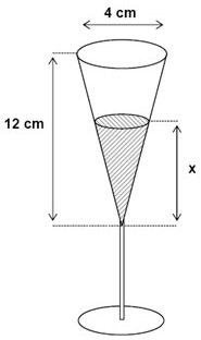 a) Calcule o volume do cilindro. b) Calcule a área total do cilindro. 0. A parte superior de uma taça tem o formato de um cone, com as dimensões indicadas na figura. Gabarito 1.