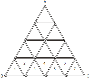 Questão 3 (FCC TRT 8 010 ) Um triângulo equilátero grande será construído com palitos a partir de pequenos triângulos equiláteros congruentes e dispostos em linhas.