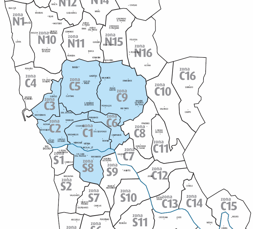 Regista-se em 2013 uma inversão nas posições das zonas C2 (Porto Ocidental) e S8 (Gaia Mafamude) face a 2012, passando a zona C2 a ocupar o