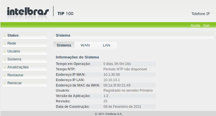 sistema e das interfaces do TIP 100.