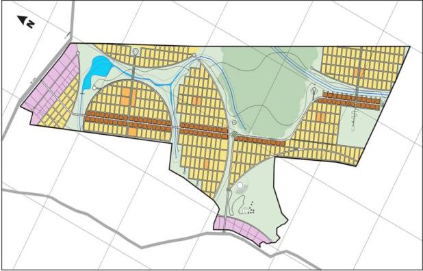 Imagem a esquerda apresenta a vista aérea da área urbana de Parauapebas, com os setores (setas laranja) de crescimento da cidade (Plano Diretor do Município) e com a marcação da área do