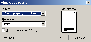 34 no campo Alinhamento: a opção Direita ; habilite a opção Mostrar número na 1ª página ; clique em Formatar.