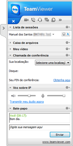 O modo de conexão Controle remoto Ctrl+Alt+Del Envia a combinação de teclas CTRL+ALT+DEL para o computador remoto.