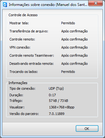 diálogo Informação sistema remoto (o texto todo pode ser selecionado e copiado para a área de transferência). 10.