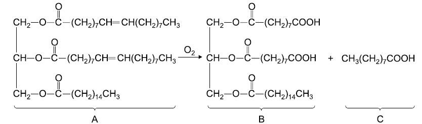 42 (UnB-DF) A rancidez da manteiga (cheiro desagradável e sabor azedo) é causada pela oxidação de um dos seus componentes, conforme ilustrado a seguir: Para