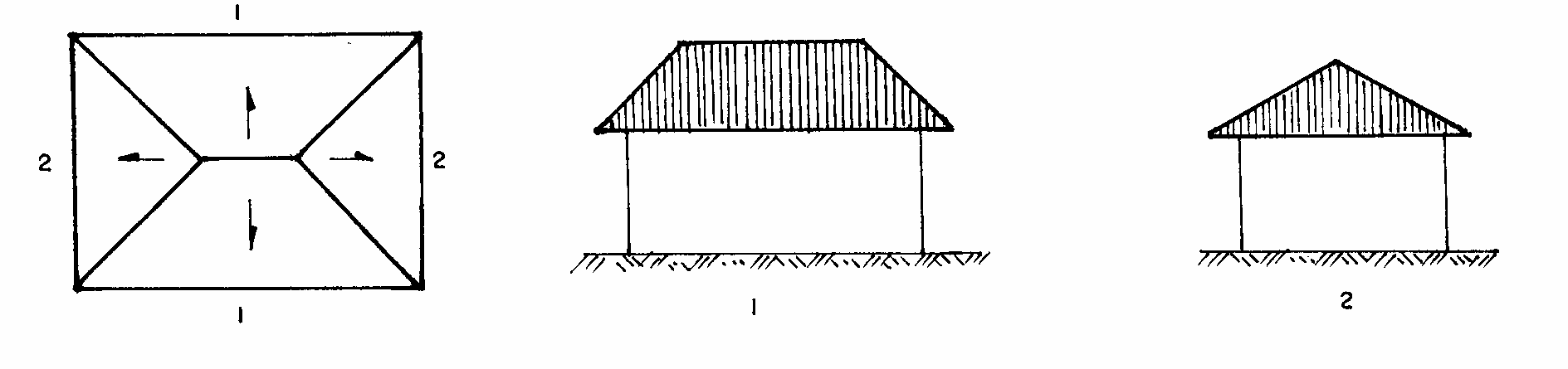 futuros. 6.6 - REGRA GERAL PARA DESENHO DAS LINHAS DO TELHADO O telhado é representado na mesma escala da planta, isto é, geralmente na escala 1:100. Também é usual representá-lo na escala 1:200.