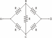 A resistência equivalente da associação, vista pelos terminais A e B, em ohms, vale: a) 270. b) 180. c) 90. d) 45. e) 30. 129.