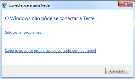 Figura 18 - Solicitação de SSID Com a utilização de autenticação de usuário via endereço físico (MAC), e não tendo o MAC do computador a ser utilizado cadastrado no AP, mesmo conhecendo a senha da