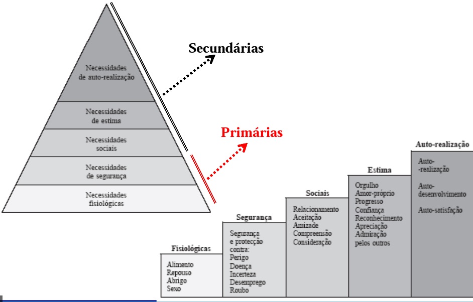 Introdução à gestão Contabilidade e administração Segurança, regalias sociais Salários justo, conforto, calor, luz, espaço Desafios, criatividade, promoções Reconhecimento publico, respeito,