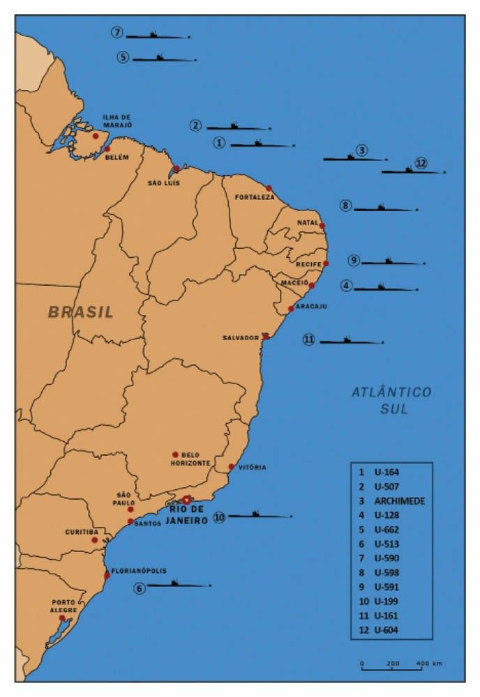 POSIÇÃO DOS SUBMARINOS DO EIXO