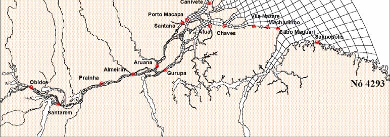 FIGURA 14 INFORMAÇÕES DO ESTUÁRIO DO RIO AMAZONAS NO MODELO HIDRODINÂMICO DA COPPE/UFRJ