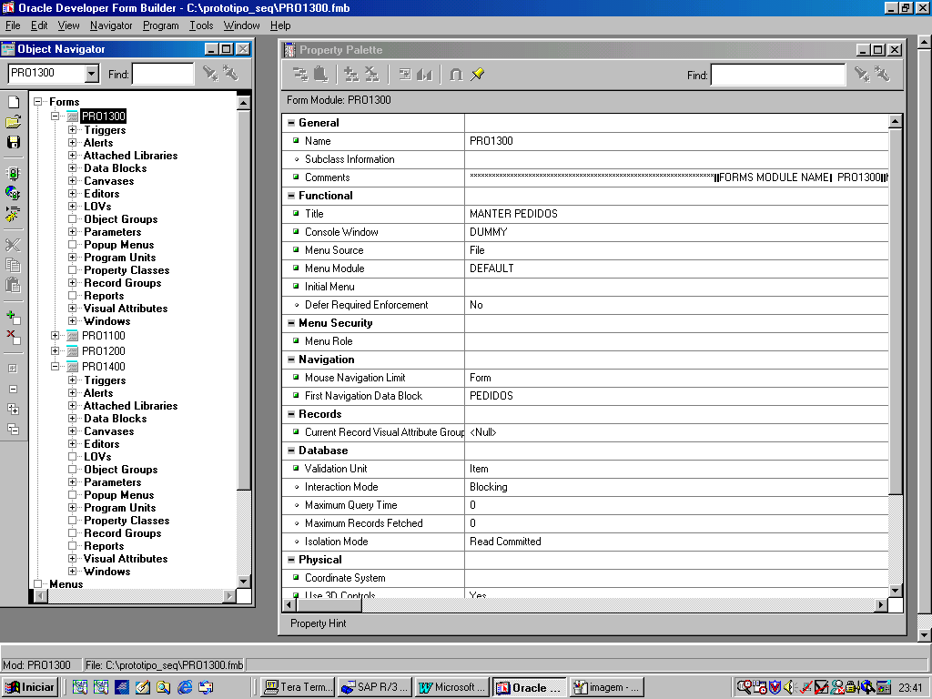 18 Properties Windows A janela de propriedades (property Palette) do Oracle Form Designer, é onde será possível definir as propriedades dos objetos existentes nos módulos.