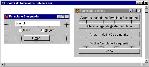 ponto do aplicativo. Os comandos a seguir fazem chamadas a métodos para exibir um formulário e passam o destaque para um botão de comando: * conjunto de formulários salvo em MYF_SET.SCX myf_set.