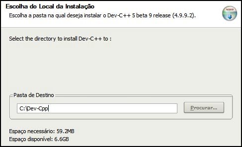 Figura 2.2 Escolha o local onde serão instalados os arquivos do compilador. Após isto, a instalação será concluída com sucesso.