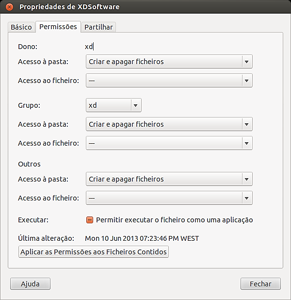 4. Verificar as permissões de acesso a pasta que acabamos de extrair e do script de instalação do XD