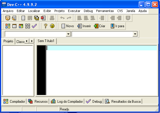 Figura 2 - Tela Arquivo fonte 3. Em seguida será aberta uma tela no qual você deverá digitar o programa em C++ (figura 3). Figura 3 Tela inserção do código 4.