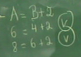 Em seguida, retomou-se o que Fábio tinha referido relativamente à representação do valor de A e Rita sugeriu que a forma correcta deveria ser A=B+2.