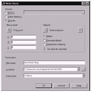 Wblock Entre com este comando no prompt para criar um bloco e grava-lo no H.D como um desenho DWG.