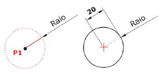 Command: Comando Circle Ribbon: Home tab Draw panel Circle drop-down Center, Radius Menu: Draw Circle Center, Radius Toolbar: Draw Modo Simplificado: C (via Teclado) Acionando o Comando CIRCLE: 1