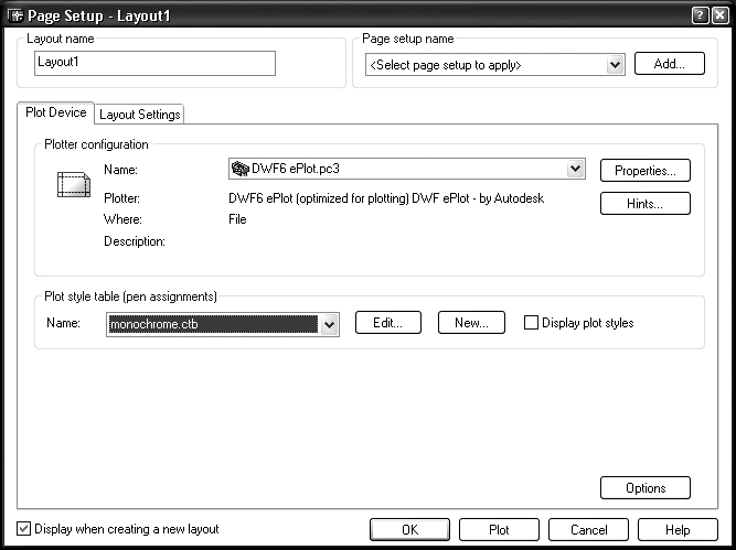 Impressão Layout Clique em Layout1. Automaticamente entrará o comando File / Page setup que também poderá ser acionado manualmente se necessário.