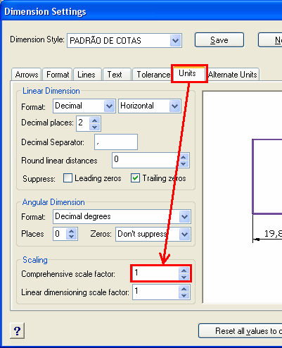 Cotas Como configurar a Escala da Cota? Este ajuste faz com que todas as partes da cota sejam redimensionadas proporcionalmente.